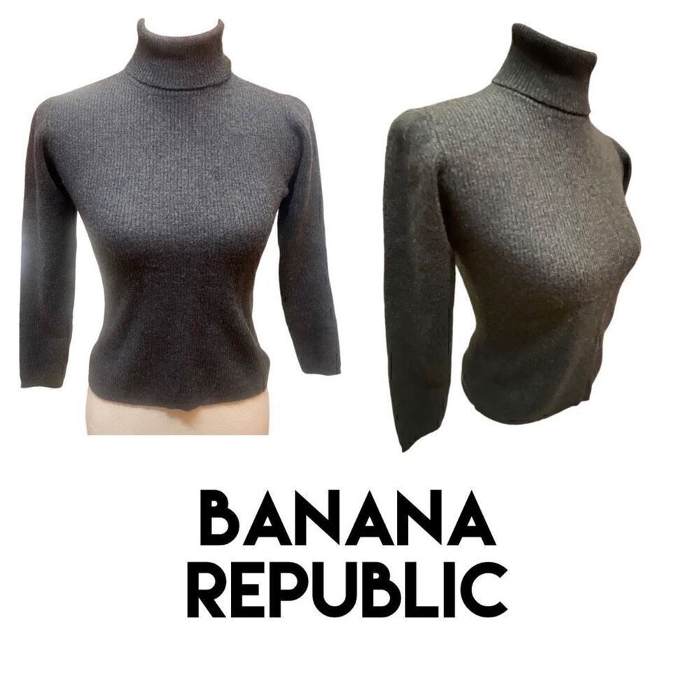 Banana Republic Dark Charcoal Gray Ribbed Wool Turtleneck Sweater Size Small